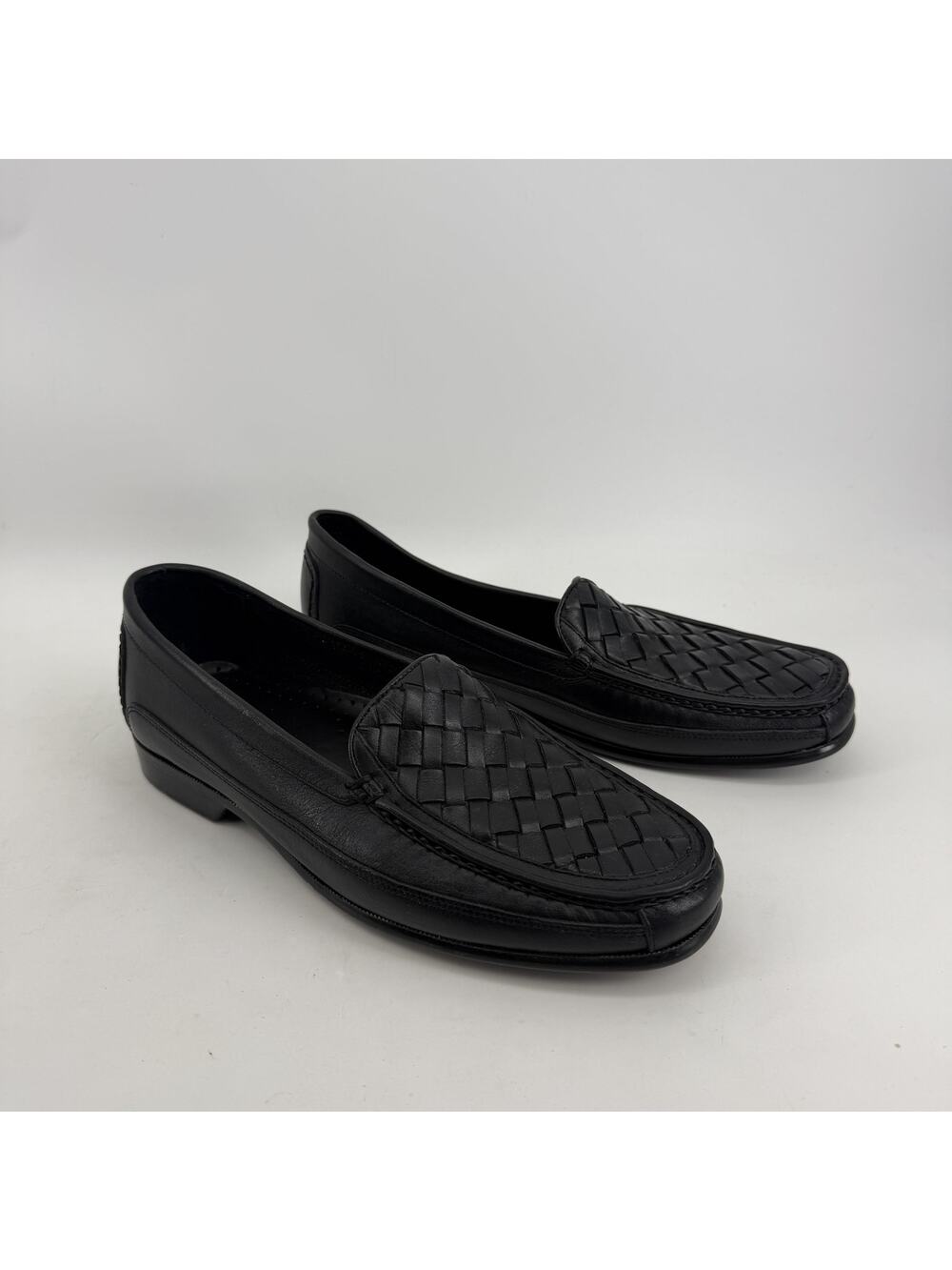 Bass Sebring Shoes Mens 10M Black Leather Woven Slip On Dress Oxford Square Toe